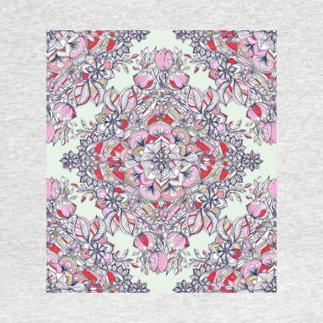 Floral Diamond Doodle in Red and Pink by micklyn